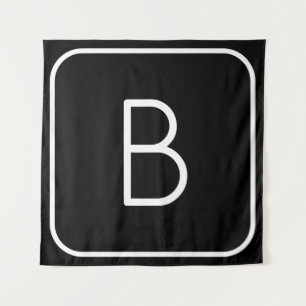 Modern Styled Initial Monogram   White & Black Tapestry