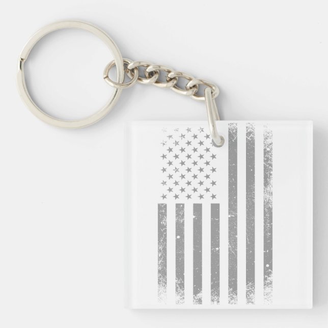 Modern Stylised Black USA Flag , Abstract Key Ring (Front)