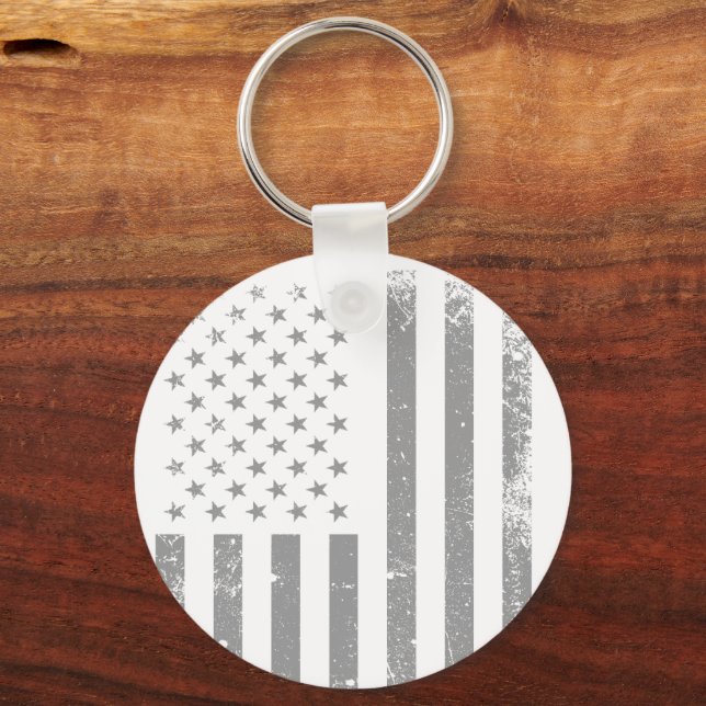 Modern Stylised Black USA Flag , Abstract Key Ring (Front)