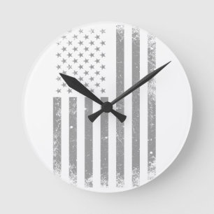 Modern Stylised Black USA Flag , Abstract Round Clock