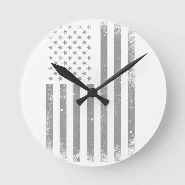 Modern Stylised Black USA Flag , Abstract Round Clock (Front)