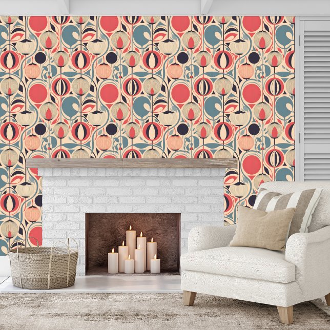 Modern Stylised Calyxes and Seed Pods Peel & Stick Wallpaper (Creator Uploaded)