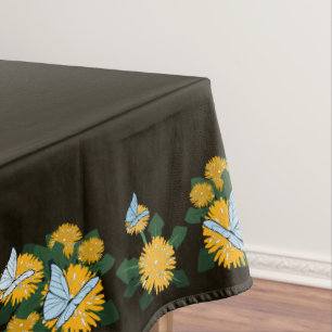 Modern Stylised Dandelion Butterflies Brown Tablecloth