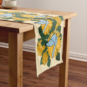 Modern Stylised Dandelion Butterflies Yellow Medium Table Runner