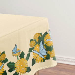 Modern Stylised Dandelion Butterflies Yellow Tablecloth