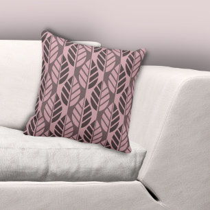 Modern Stylised Leaves Patterned Pink Cushion