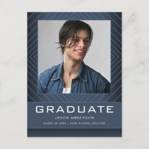 Modern Stylish 1 Photo Blue Grad Announcement Postcard