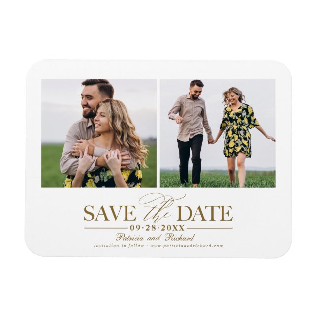Modern Stylish 2 Photo Wedding Save The Date Magnet (Horizontal)