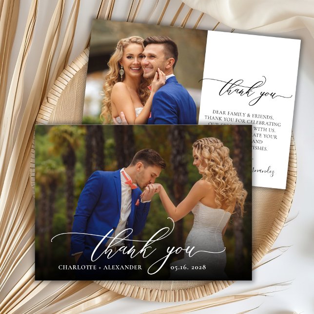 Modern Stylish 2 Photo Wedding Thank You Card (Creator Uploaded)