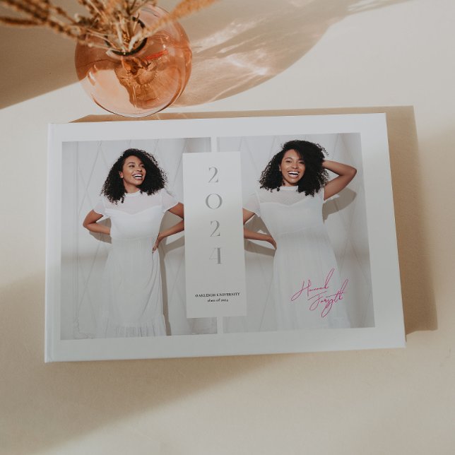 Modern Stylish | 3 Photo Monogram Graduation Guest Book (Creator Uploaded)