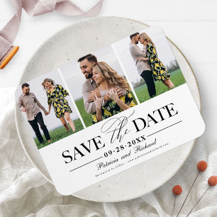 Modern Stylish 3 Photo Wedding Save The Date Magnet