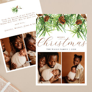 Modern & Stylish 4 Photo Collage Christmas Pines Holiday Card