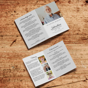 Modern Stylish 4-Photo Folded Funeral/Memorial Program