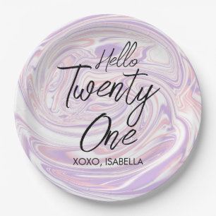 Modern Stylish Abstract Twenty One 21st Birthday Paper Plate