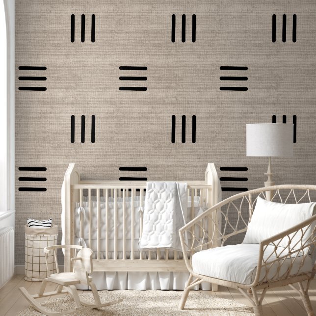 Modern Stylish African Mudcloth Beige Wallpaper (Kids)