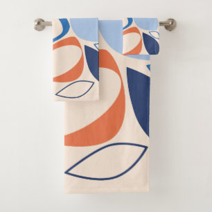 Modern Stylish Apricot Blue Cream Abstract Pattern Bath Towel Set