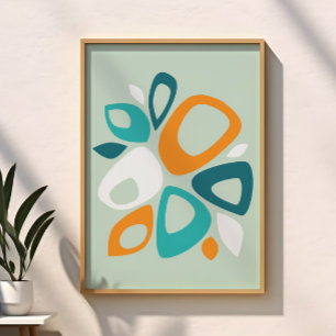 Modern Stylish Aqua Teal Orange Abstract Pattern Poster
