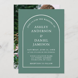 Modern Stylish Arch Eucalyptus Green Photo Wedding Invitation