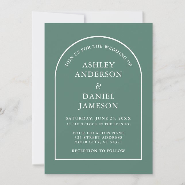 Modern Stylish Arch Eucalyptus Green Wedding Invitation (Front)