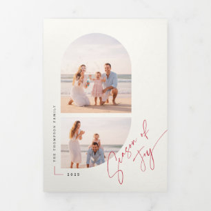 Modern Stylish Arch Family Photo Beach Christmas Tri-Fold Holiday Card