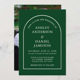 Modern Stylish Arch Green Photo Wedding Invitation