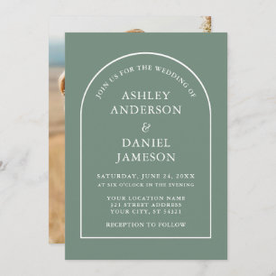 Modern Stylish Arch Sage Green Photo Wedding Invitation