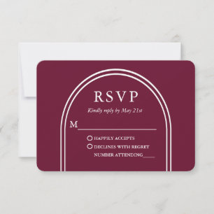 Modern Stylish Arch Wedding Burgundy RSVP Card