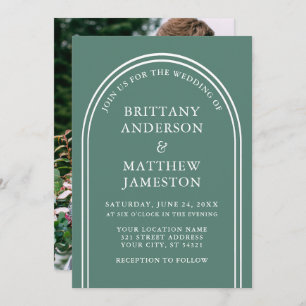Modern Stylish Arch Wedding Eucalyptus Green Photo Invitation