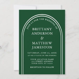 Modern Stylish Arch Wedding Green Invitation