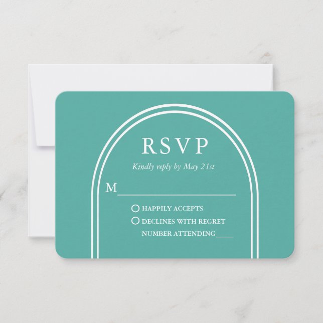 Modern Stylish Arch Wedding Teal RSVP Card (Front)