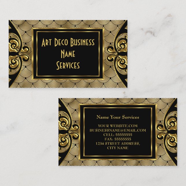 Modern Stylish Art Deco Gold Black 1930 Business Card (Front/Back)