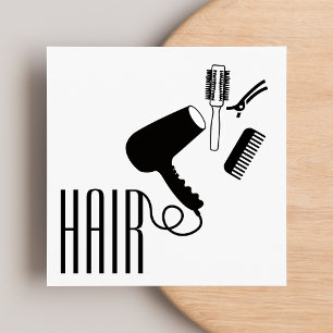 Modern Stylish Back & White hairdresser Square Business Card