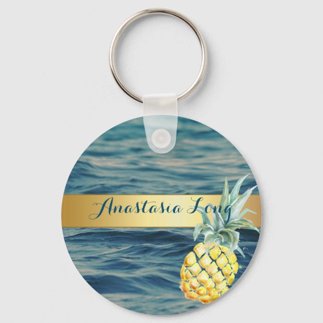 Modern Stylish, Beach, See, Pineapple  Key Ring (Front)