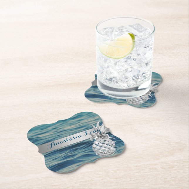 Modern Stylish, Beach, See, Pineapple Paper Coaster (Insitu)
