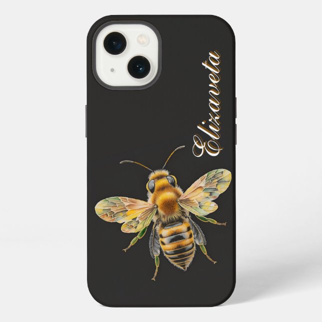 Modern Stylish Bee  Black Monogram  iPhone Case (Back)
