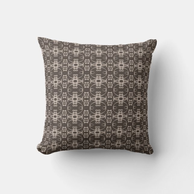 Modern stylish beige circle pattern on brown cushion (Front)