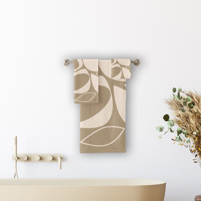 Modern Stylish Beige Cream Abstract Pattern Bath Towel Set (Creator Uploaded)