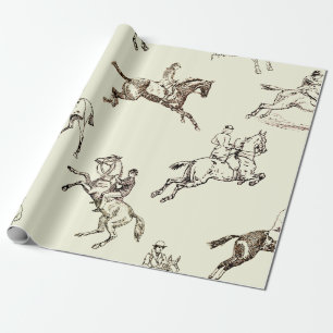 Modern Stylish Beige Horseback Riding Toile Wrapping Paper