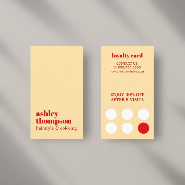 Modern Stylish Beige Red Bold Hair Salon Loyalty Card (Creator Uploaded)