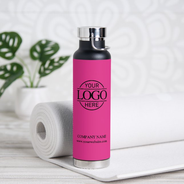 Modern Stylish Bight Pink Company Business Logo Water Bottle (Yoga)
