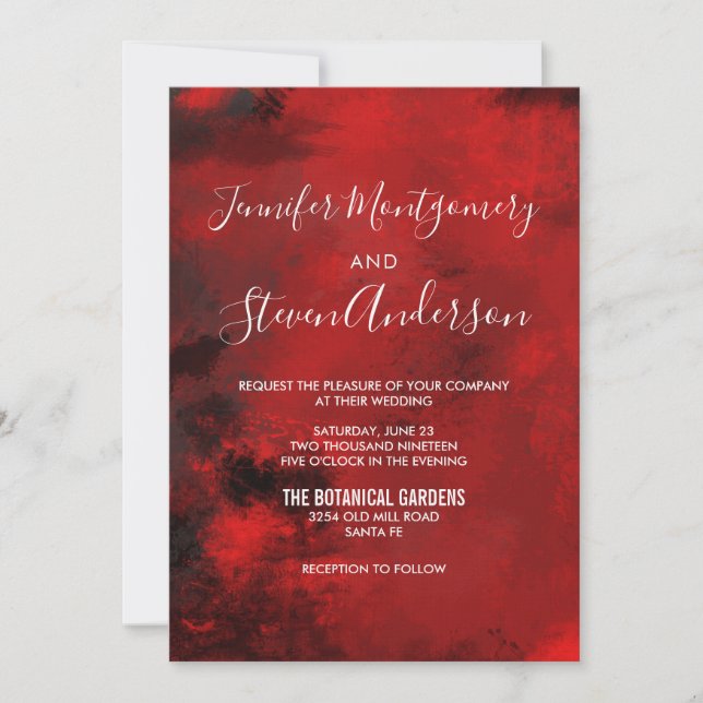 Modern Stylish Black and Dark Red Abstract Wedding Invitation (Front)