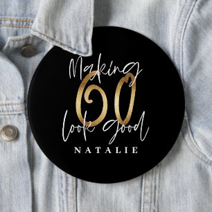 Modern stylish black and gold 60th birthday 6 cm round badge