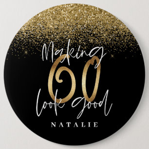 Modern stylish black and gold glitter 60 birthday 6 cm round badge