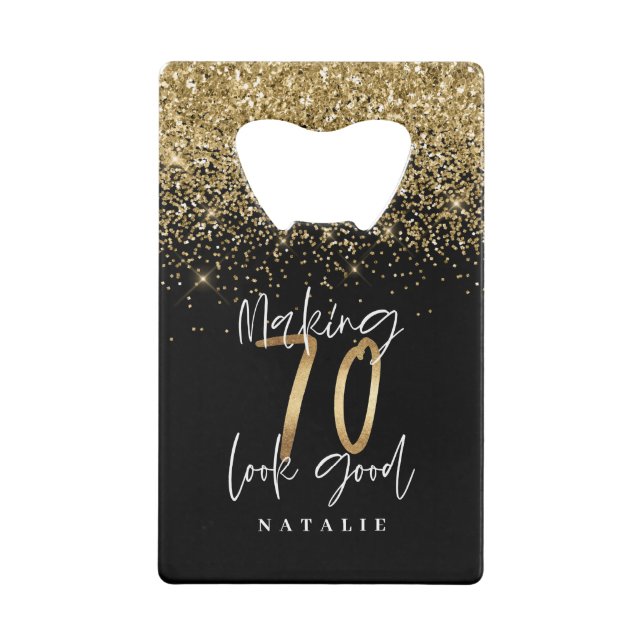 Modern stylish black and gold glitter 70 birthday (Back)