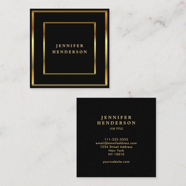 Modern stylish black and gold professional square  business card (Front/Back)