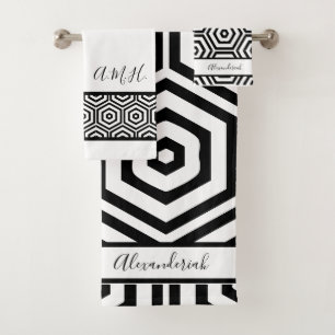 Modern stylish Black and white bathroom geometric Bath Towel Set