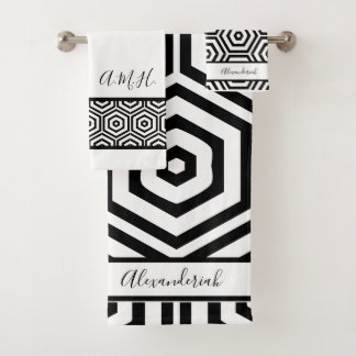 Modern stylish Black and white bathroom geometric  Bath Towel Set