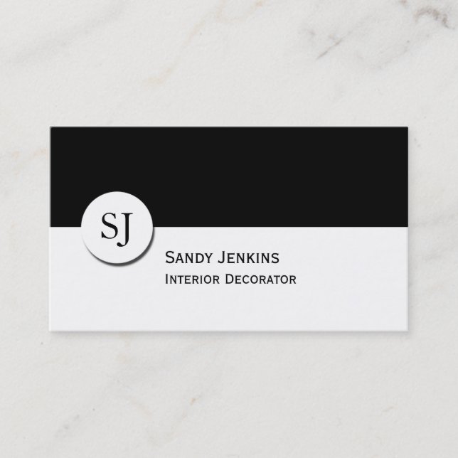 Modern Stylish Black and White Monogram Business Card (Front)