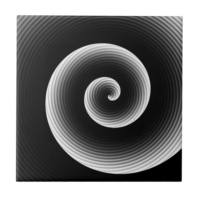Modern Stylish Black and White Twirl Ceramic Tile (Front)
