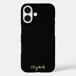 Modern Stylish Black Chequered Gold Monogrammed iPhone 16 Case